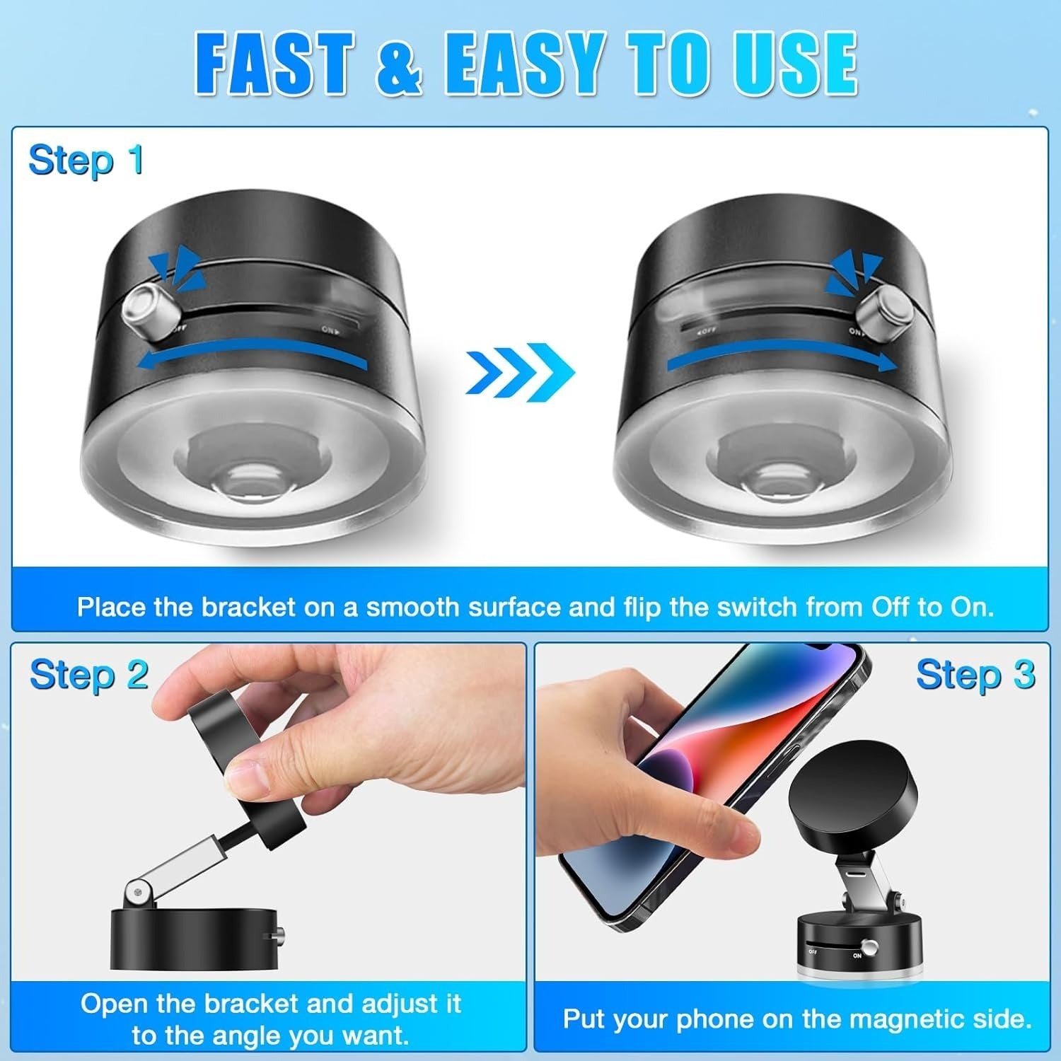 Vacuum Magnetic Suction Cup Folding Swivel Stand – Double-Sided Universal Mobile Phone Holder
