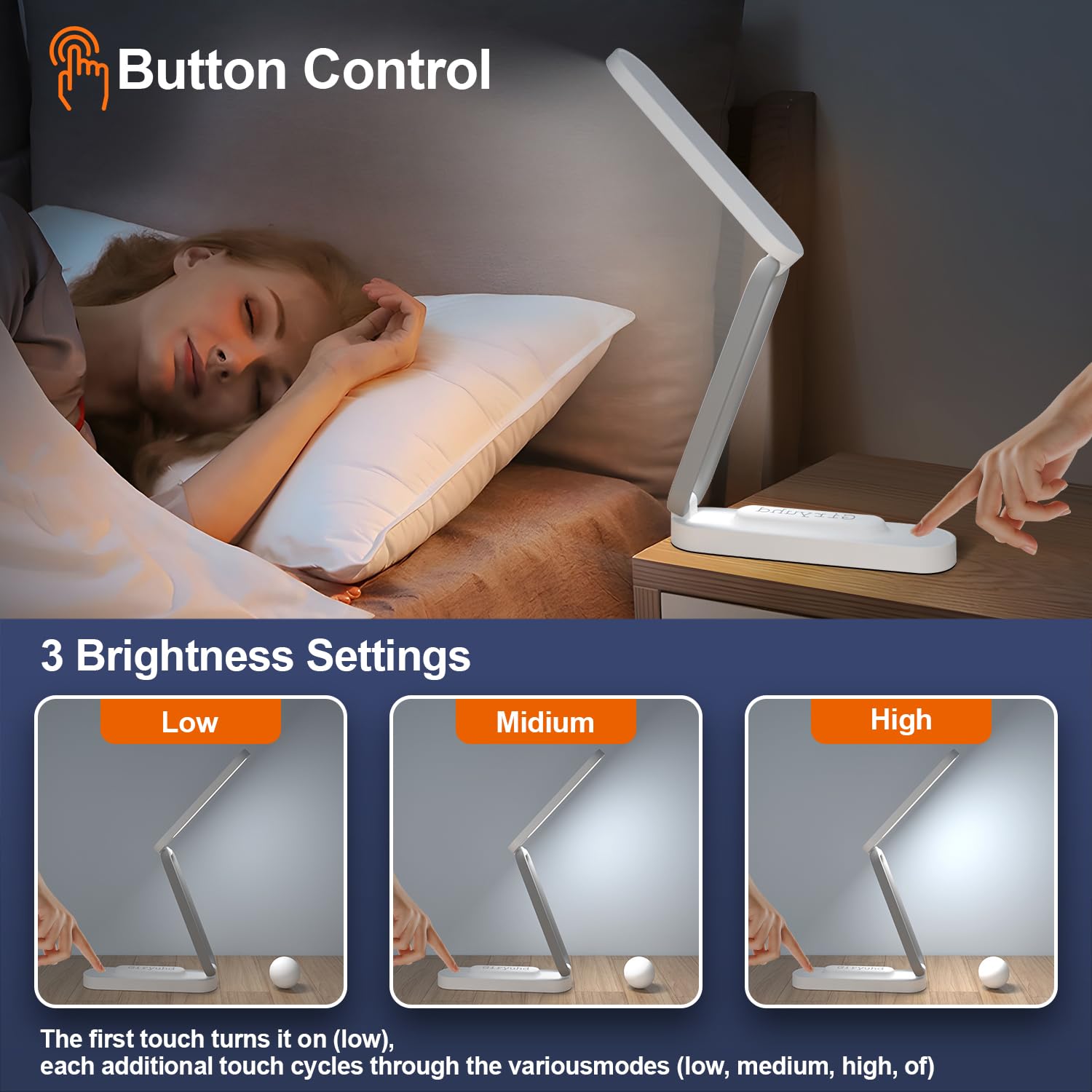 B005 LED Folding Table Lamp – Rechargeable Stepless Dimmable Desk Light with Type-C Charging & Lithium Battery