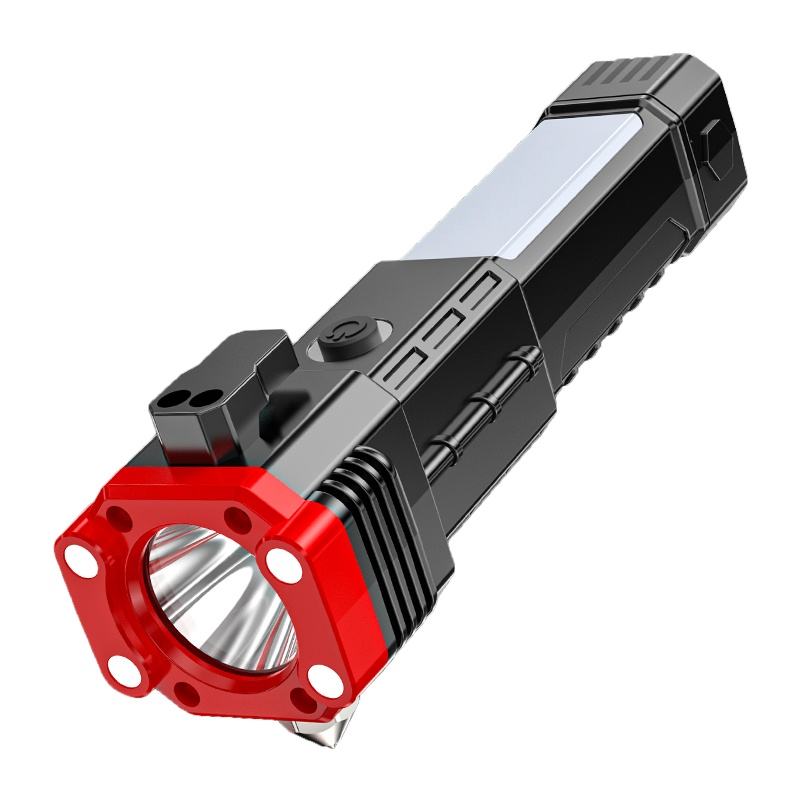 High Power LED Torch Light Rechargeable Flashlight With Tactical Hammer And Power Bank Providing Strong Brightness (Random Color)